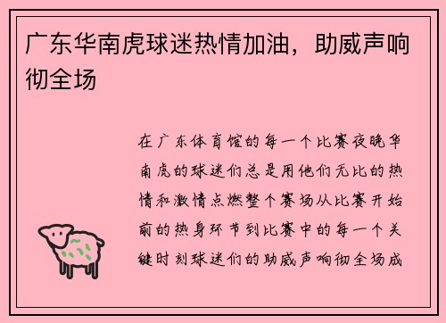 广东华南虎球迷热情加油，助威声响彻全场