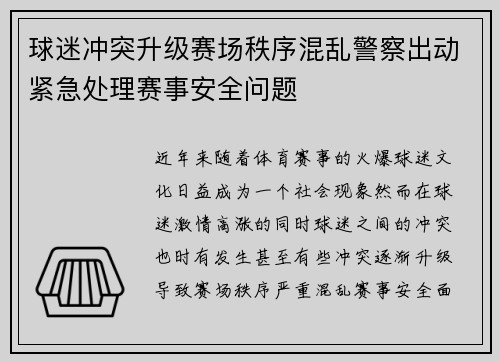 球迷冲突升级赛场秩序混乱警察出动紧急处理赛事安全问题